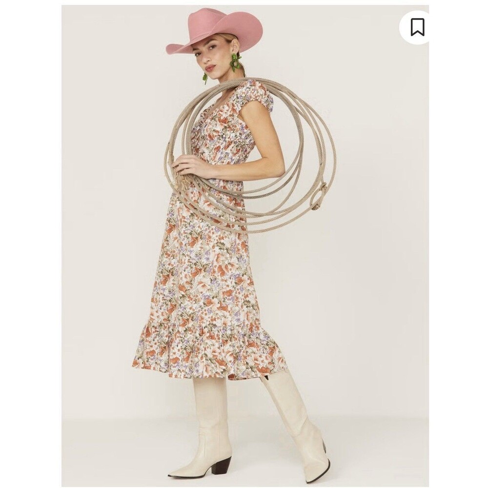 Heartloom Edina Dress Wildflower Floral Cotton Midi Ruffle Multi Medium Western